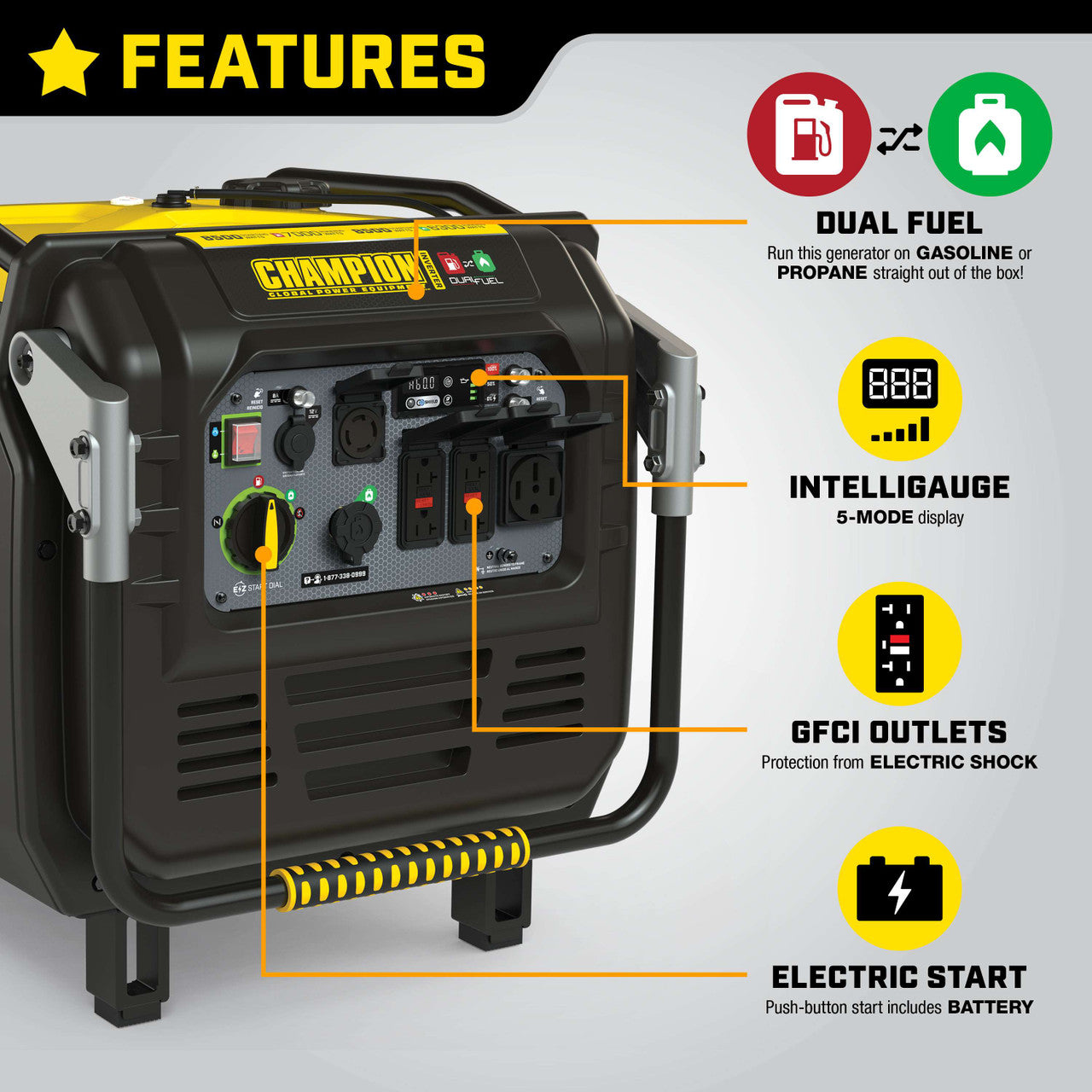 Champion 8500 Watt Dual Fuel Inverter Generator with Electric Start