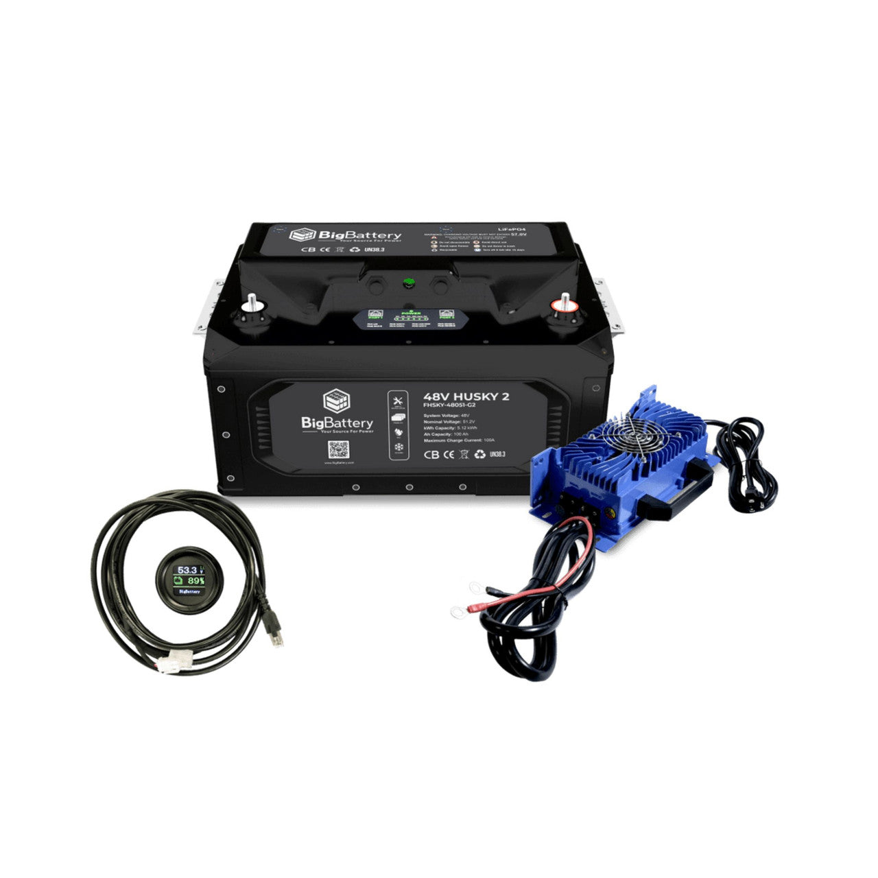 BigBattery | 48V HUSKY 2 LiFePO4 Battery + Battery Charger and Battery Monitor [BNDL-B0014]